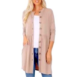 Zenana Size Small Shirred Waist Buttoned Cardigan w/Side Pockets